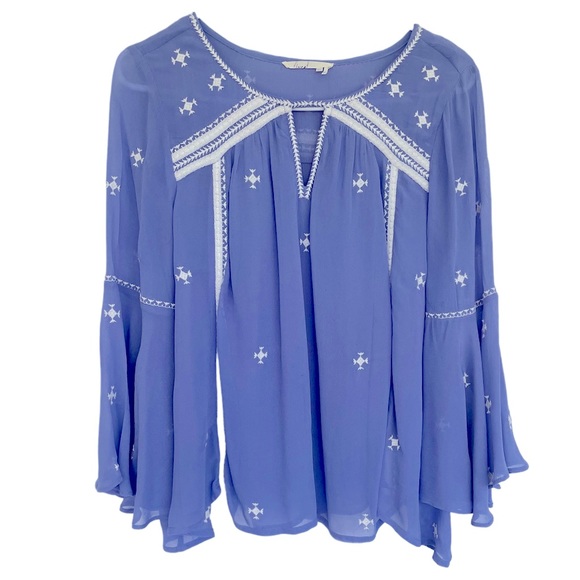 Anthropologie Tops - Anthropologie Periwinkle Floreat embroidered blouse tunic top Blue Sz 4